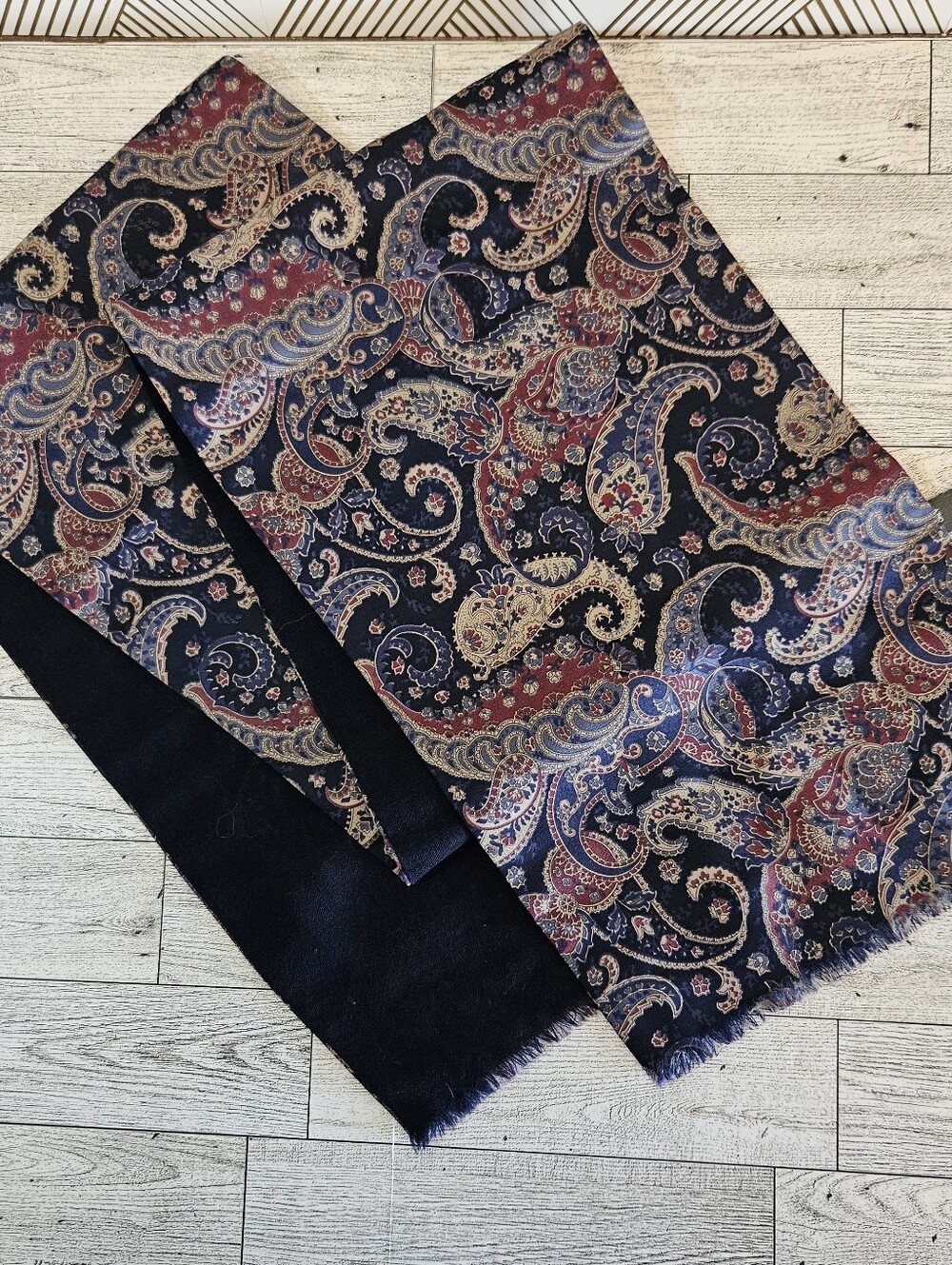 Saldarini Blue Red Paisley Floral Silk & Wool Opera Scarf 53" Made in Italy